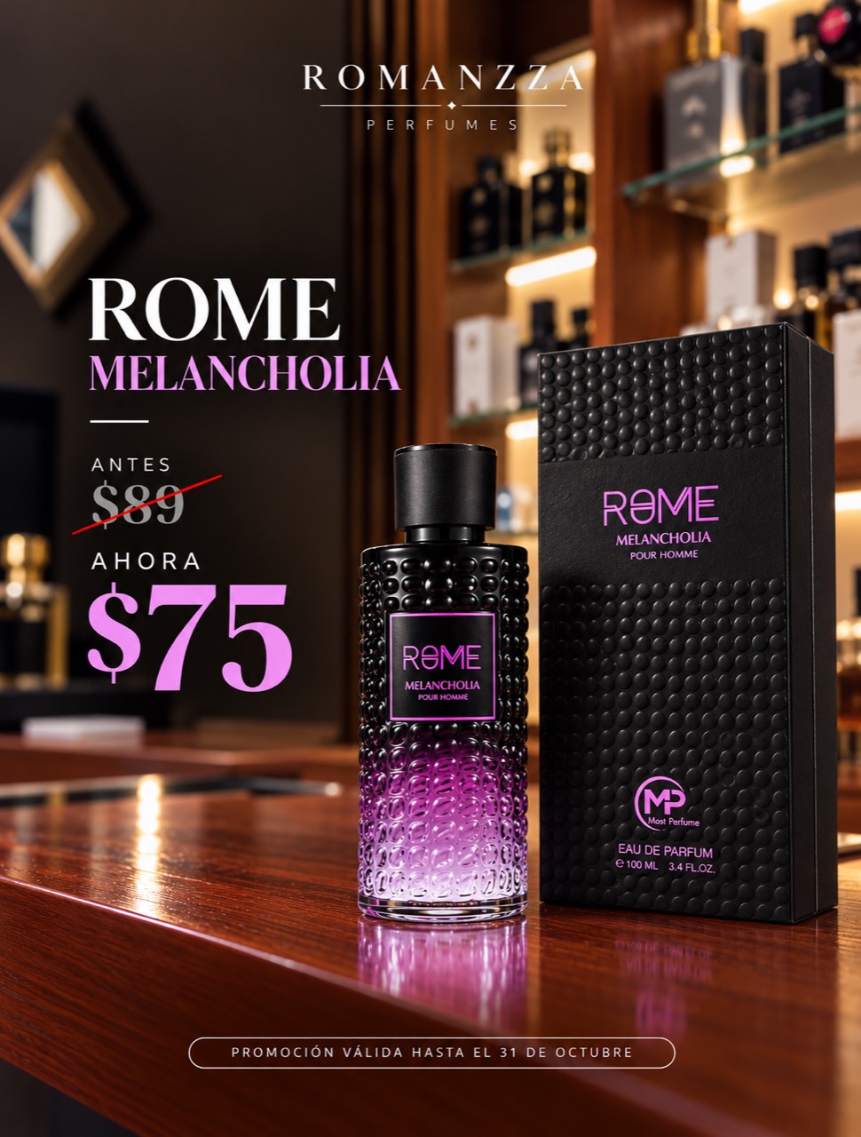 Promoción Most Perfume Rome Melancholia: antes $99, ahora $75